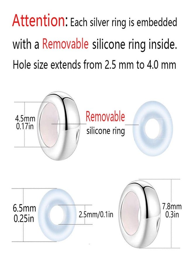 LAMOONY Clip Stopper Charms Sterling Silver Rondelle Spacer Bead Charm Stopper Charm for Pandora Charm Bracelets (Silver (6 pcs)) - Image 2